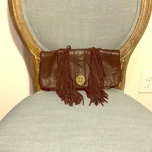Tory Burch Leather Fringe Clutch